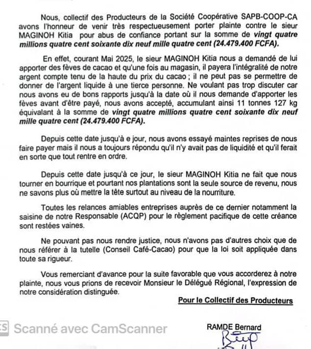 San-Pedro / Scandale dans la filière café-cacao : Un PCA et son acolyte disparaissent avec 24.479.400 FCFA d’un collectif de producteurs